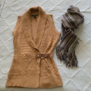 Ralph Lauren Cabled Sweater Vest with Buckle British Tan Size M